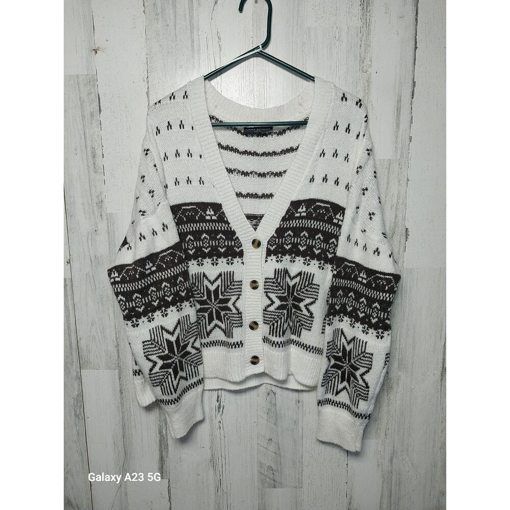 Lane Bryant Cream Brown Fair Isle Button Up Sweater Cardigan Plus Size 18/20